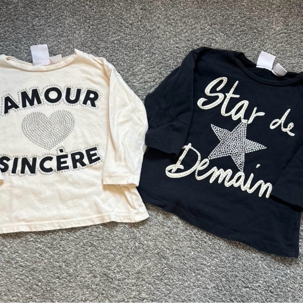 Zara Kids Long Sleeve Tees - Cream and Black
